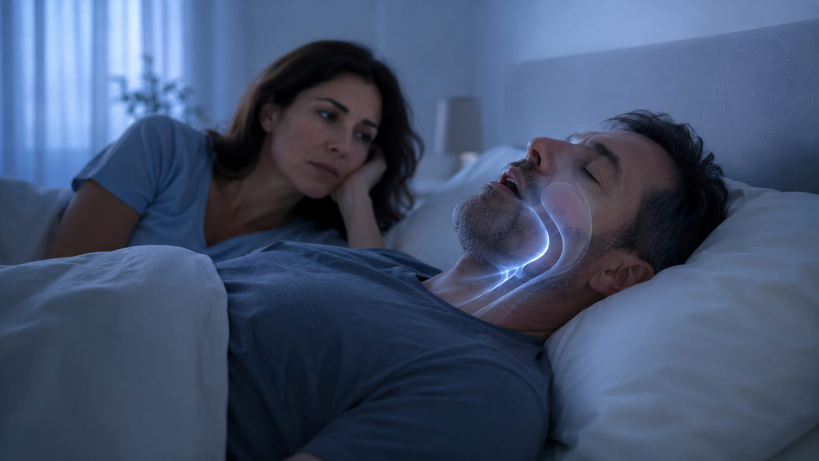 Immagine sobria sul tema del sonno e delle vie aeree.